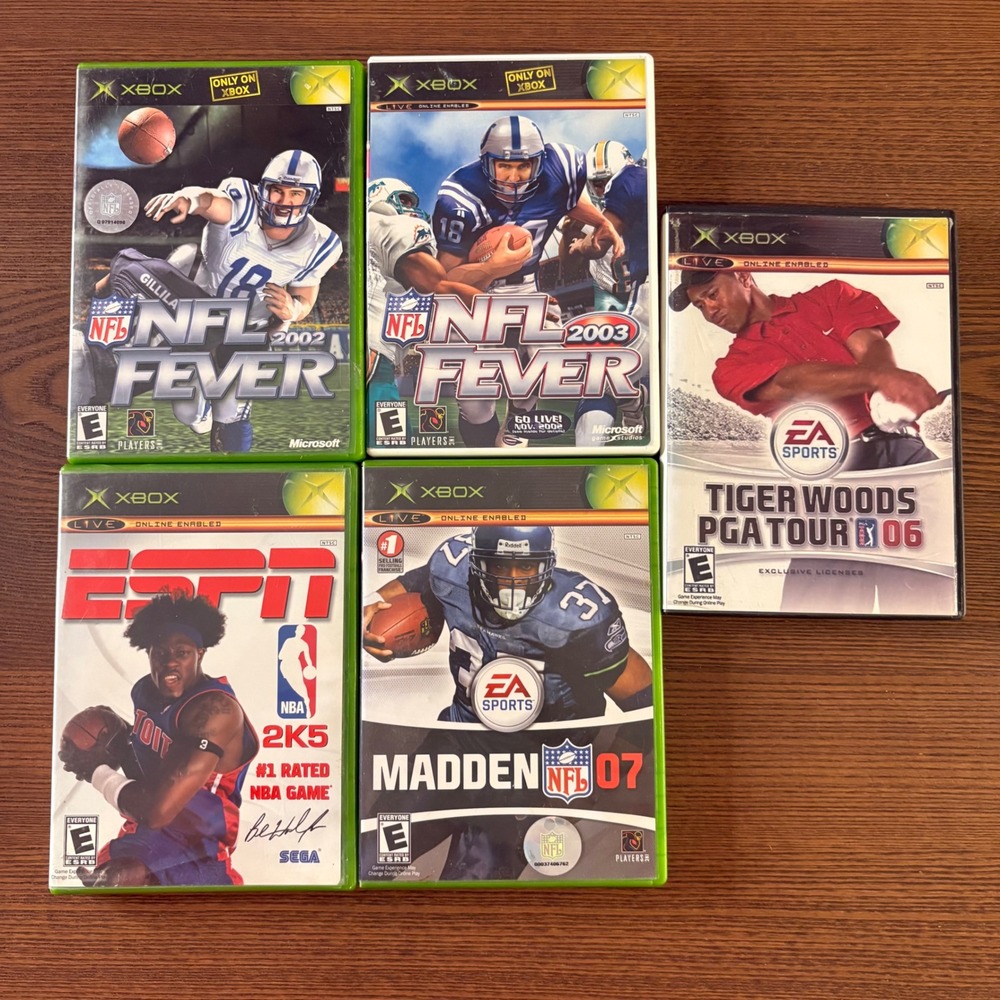 Microsoft Xbox Sports Game Lot of 5 Madden NFL NBA 2K5 Tiger Woods Good Bundle